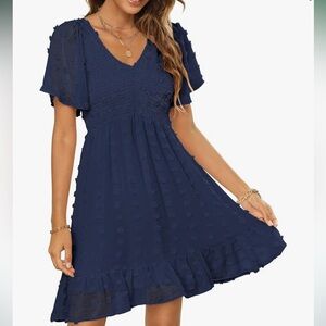 Navy Blue Smocked Ruffle Dress